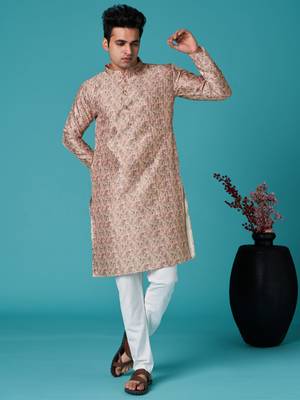 Multicolor sequins cotton silk stitched mens kurta 1