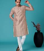 Multicolor sequins cotton silk stitched mens kurta