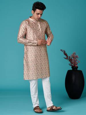 Multicolor sequins cotton silk stitched mens kurta 2