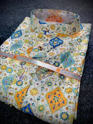 Ivory white sequins cotton silk stitched mens kurta 4