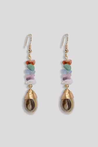 Dainty multi coloured stone drop earrings