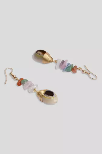 Dainty multi coloured stone drop earrings