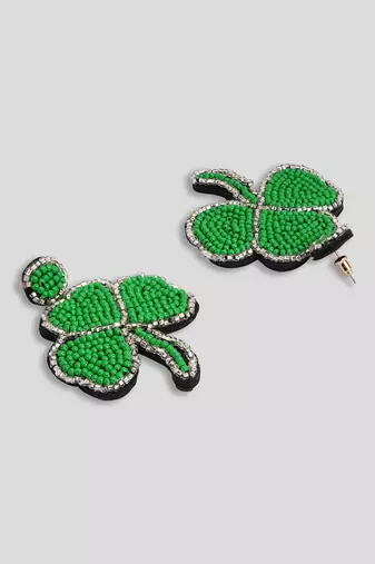 Green leaf bohemian rice bead earrings