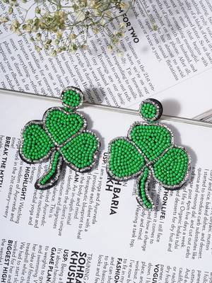 Green leaf bohemian rice bead earrings 4