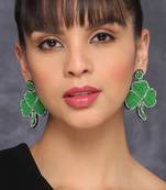 Green leaf bohemian rice bead earrings