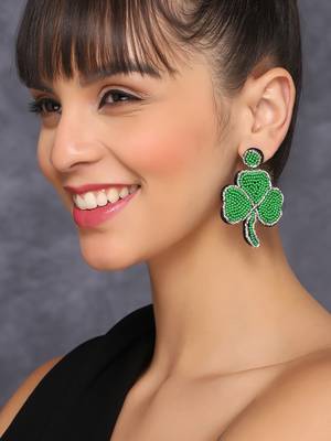 Green leaf bohemian rice bead earrings 5