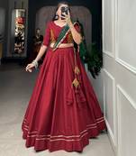 Maroon Plain Cotton With Gotta Patti Touch Up Navaratri Special Lehenga Choli