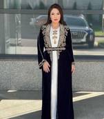 Dual color Zari Stone Work Georgette Islamic Style Beads Embedded Partywear Kaftan Long Gown Evening wear Dubai kaftan