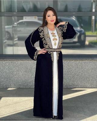 Dual Zari Stone Work Georgette Islamic Style Beads Embedded Partywear Kaftan Long Gown Evening wear Dubai kaftan 3