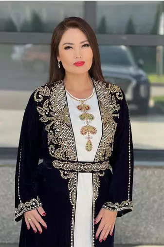 Dual Zari Stone Work Georgette Islamic Style Beads Embedded Partywear Kaftan Long Gown Evening wear Dubai kaftan