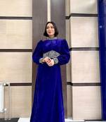 Blue VELVET Zari Stone Work Georgette Islamic Style Beads Embedded Partywear Kaftan Long Gown Evening wear Dubai kaftan