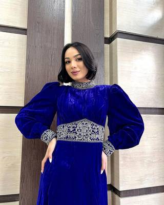 Blue VELVET Zari Stone Work Georgette Islamic Style Beads Embedded Partywear Kaftan Long Gown Evening wear Dubai kaftan 4