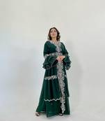 Green Zari Stone Work Georgette Islamic Style Beads Embedded Partywear Kaftan Long Gown Evening wear Dubai kaftan