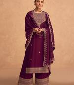 Purple Silk Finished Straight Suit For Women Ethnic Wear