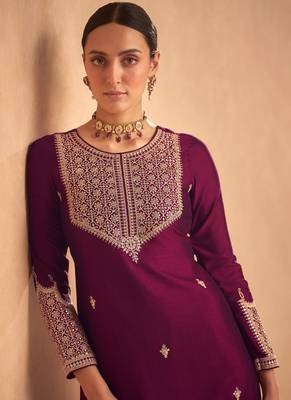 Purple Silk Finished Straight Suit For Women Ethnic Wear 2