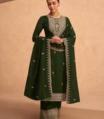 Dark Green Silk Finished Straight Suit For Women Ethnic Wear