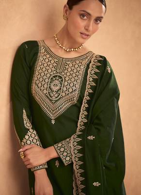Dark Green Silk Finished Straight Suit For Women Ethnic Wear 2