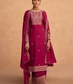 Rani Pink Silk Finished Straight Suit For Women Ethnic Wear