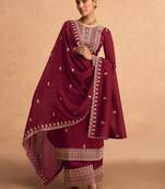 Maroon Silk Finished Straight Suit For Women Ethnic Wear