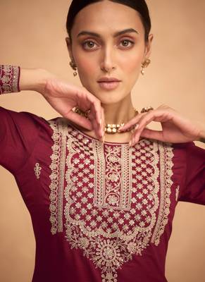 Maroon Silk Finished Straight Suit For Women Ethnic Wear 2