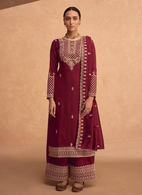 Maroon Silk Finished Straight Suit For Women Ethnic Wear 3