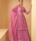 Pink Georgette Based Party Wear Peplum Style Suit For Women