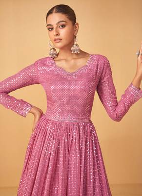 Pink Georgette Based Party Wear Peplum Style Suit For Women 2