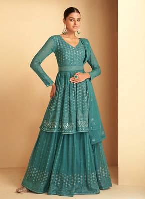 Sky Blue Georgette Based Party Wear Peplum Style Suit For Women 1