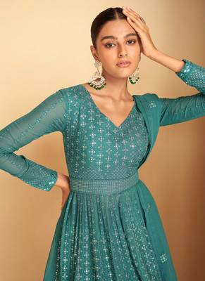 Sky Blue Georgette Based Party Wear Peplum Style Suit For Women 2