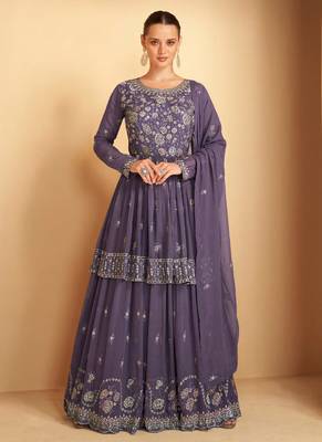Lavender Georgette Based Party Wear Peplum Style Suit For Women 1