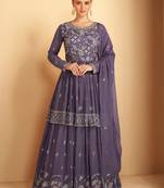 Lavender Georgette Based Party Wear Peplum Style Suit For Women
