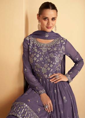 Lavender Georgette Based Party Wear Peplum Style Suit For Women 2