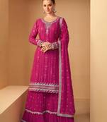 Rani Pink Georgette Based Party Wear Peplum Style Suit For Women
