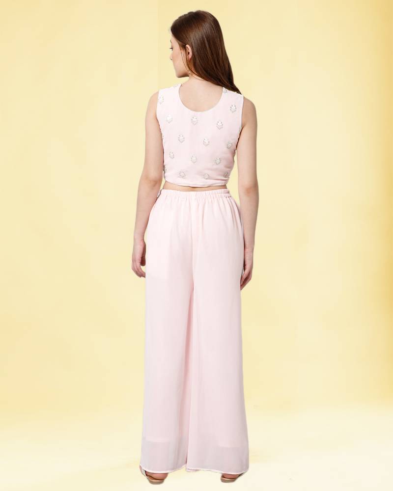 Pink Georgette Crop Top Palazzo Set