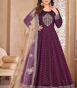 Wine taffeta butti heavy thread embroidery sequins work salwar kameez