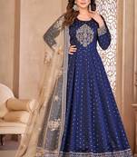 Blue taffeta butti heavy thread embroidery sequins work salwar kameez