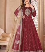 Maroon taffeta butti heavy thread embroidery sequins work salwar kameez