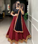 Maroon Cotton With Gamthi Work And Original Mirror Work Lace Border With Gota Patti Touch  Lehenga Choli