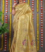 Light yellow pure silk with gold zari Faux kanchipuram saree with blouse