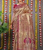 Purple pure silk with gold zari Faux kanchipuram saree with blouse