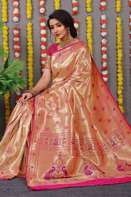 Pink pure silk with gold zari Faux kanchipuram saree with blouse 2