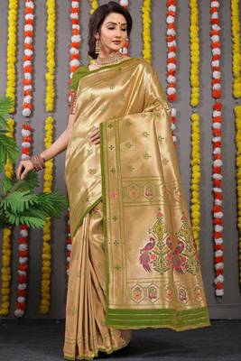 lime green pure silk with gold zari Faux kanchipuram saree with blouse 1