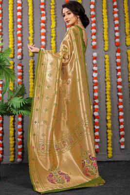 lime green pure silk with gold zari Faux kanchipuram saree with blouse 2