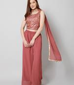 Women Georgette Ethnic Crop  Top Palazzo Dupatta Set 