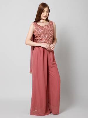 Women Georgette Ethnic Crop  Top Palazzo Dupatta Set  3