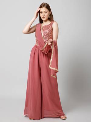 Women Georgette Ethnic Crop  Top Palazzo Dupatta Set  5