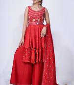 Fusionic red mirror_work readymade-suits With Dupatta