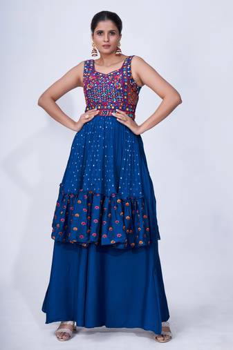 Fusionic navy-blue mirror_work readymade-suits With Dupatta