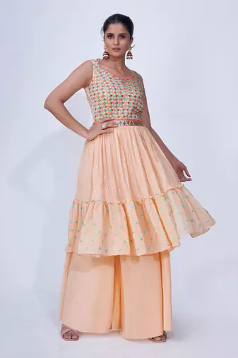 Fusionic peach mirror_work readymade-suits With Dupatta
