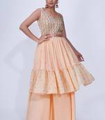 Fusionic peach mirror_work readymade-suits With Dupatta